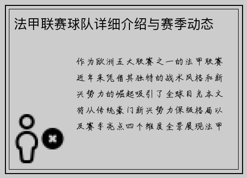 法甲联赛球队详细介绍与赛季动态